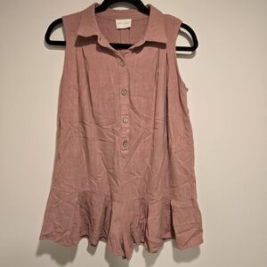 Allie Rose Linen Cotton Blend Boho Beachy Romper Small Mauve Pink Summer Spring